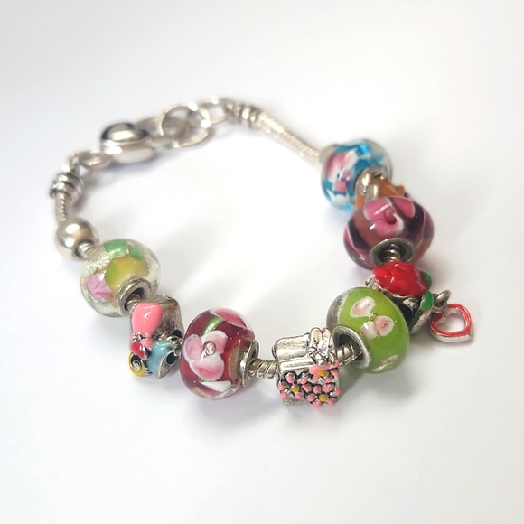 Colorful Charm Bracelet with Heart Pendant - Picture 2 of 4